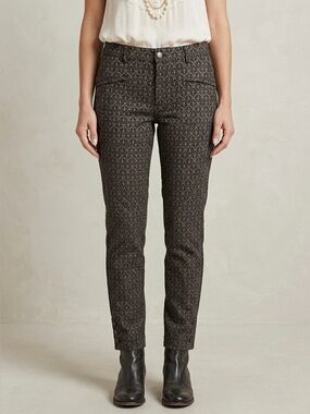 PERUVIAN CONNECTION Ryder Pants Damask Slim Ankle Ankle Button Gray Black